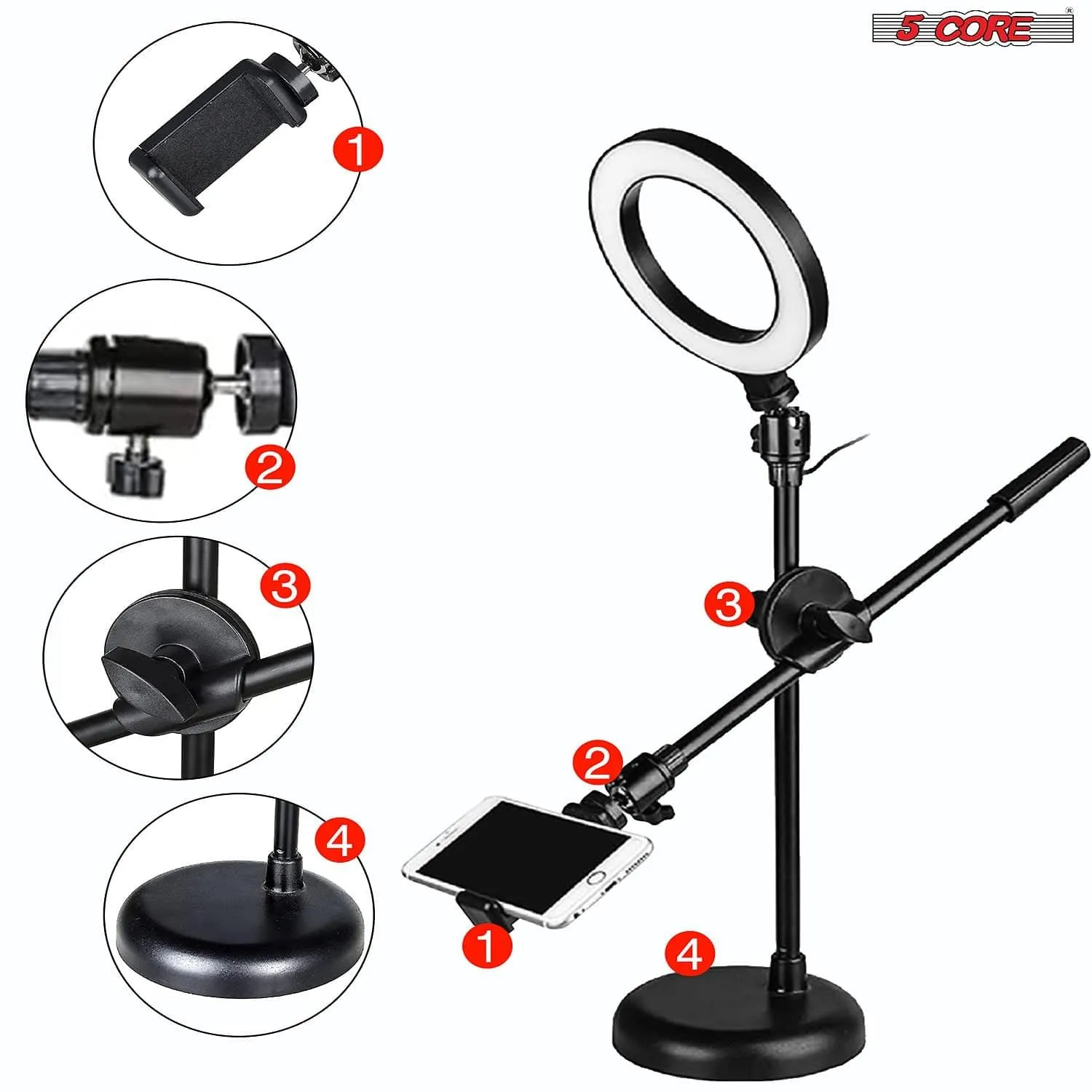 5Core 6'' Ring Light Overhead Phone Mount LED Circle Lights 360°