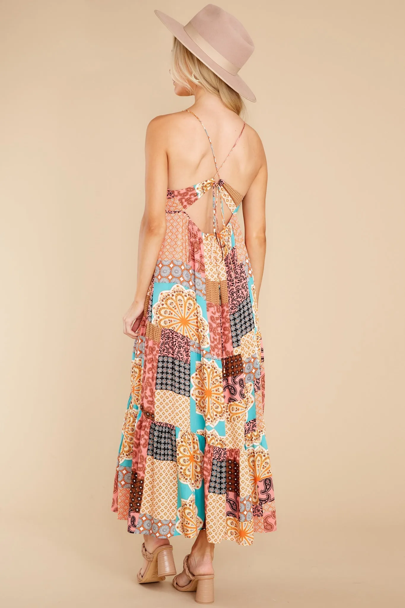 A Different Tune Peach Multi Print Maxi Dress