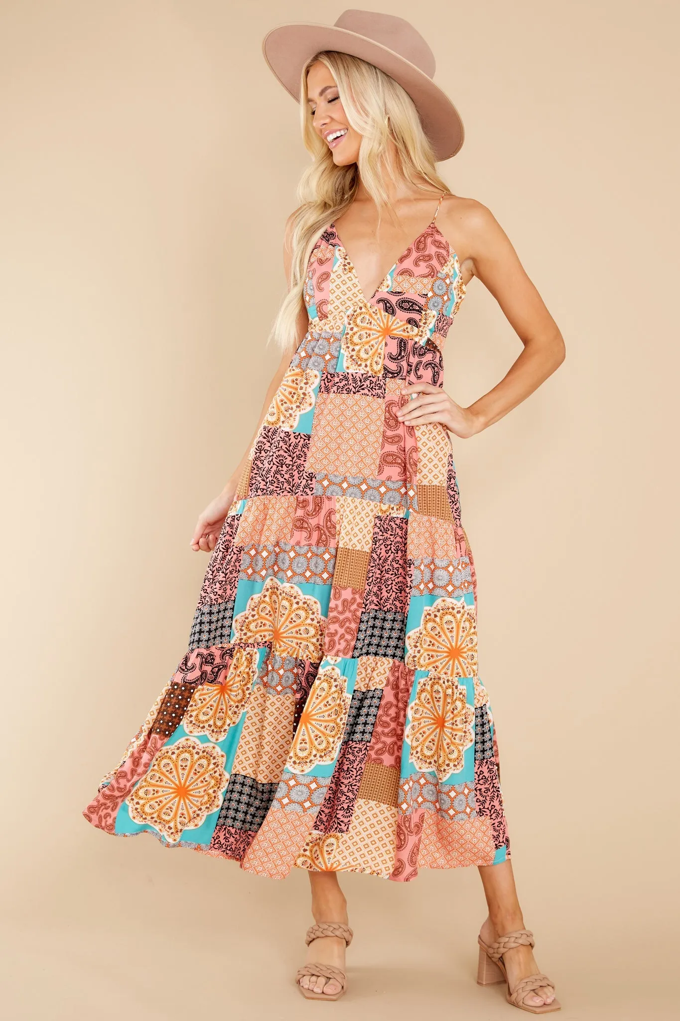 A Different Tune Peach Multi Print Maxi Dress