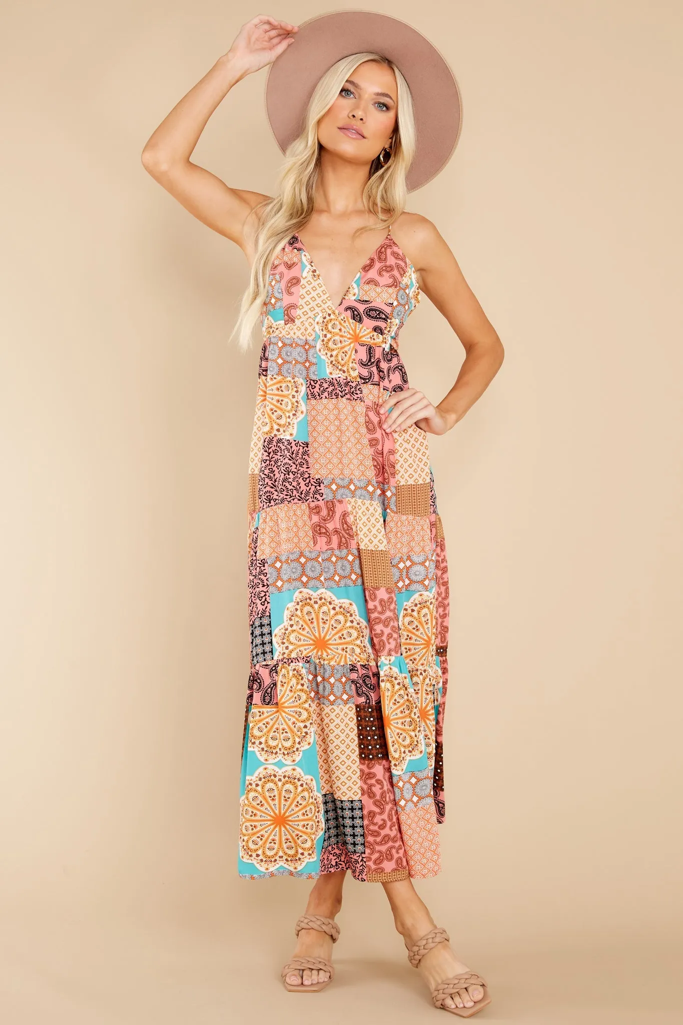 A Different Tune Peach Multi Print Maxi Dress