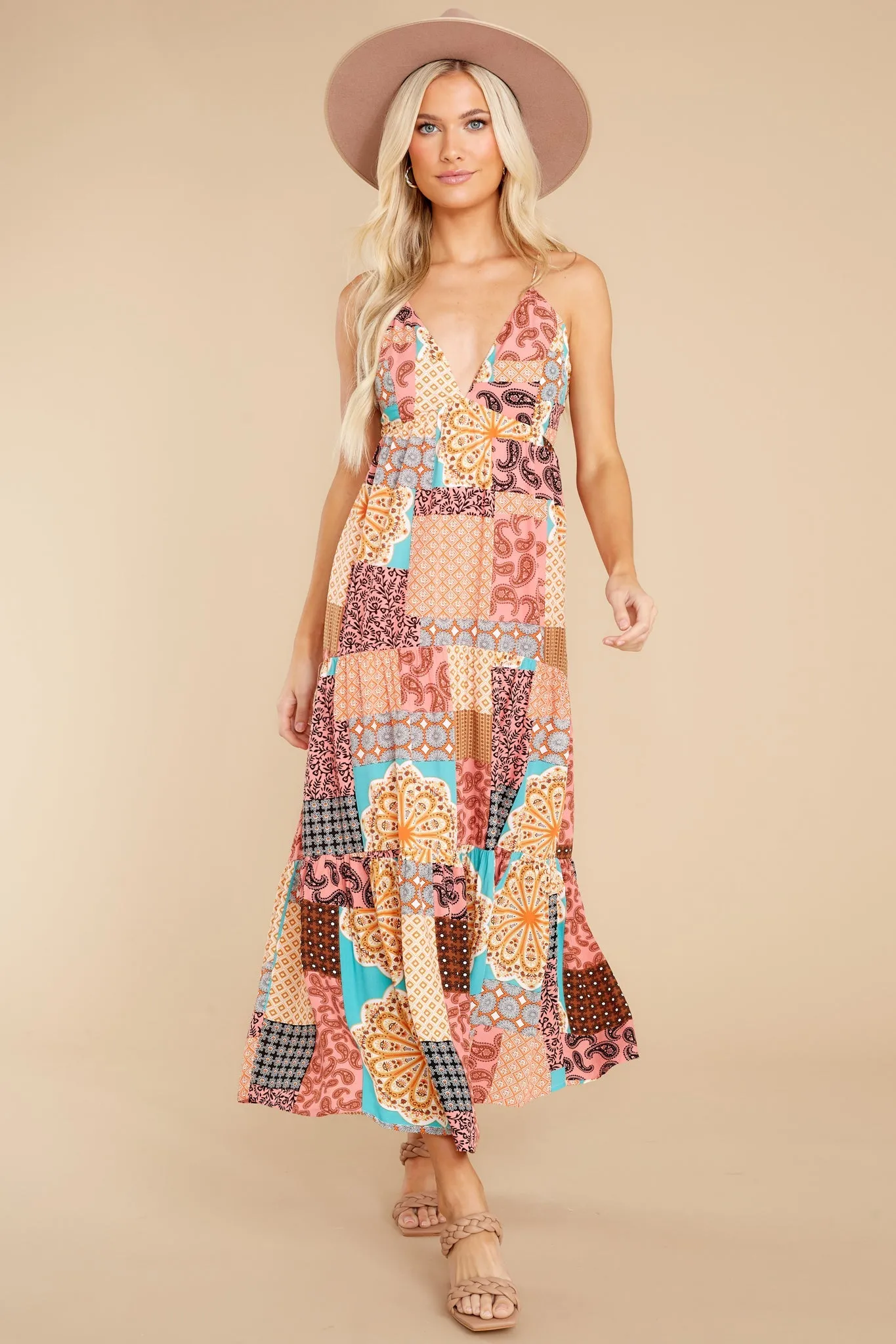 A Different Tune Peach Multi Print Maxi Dress