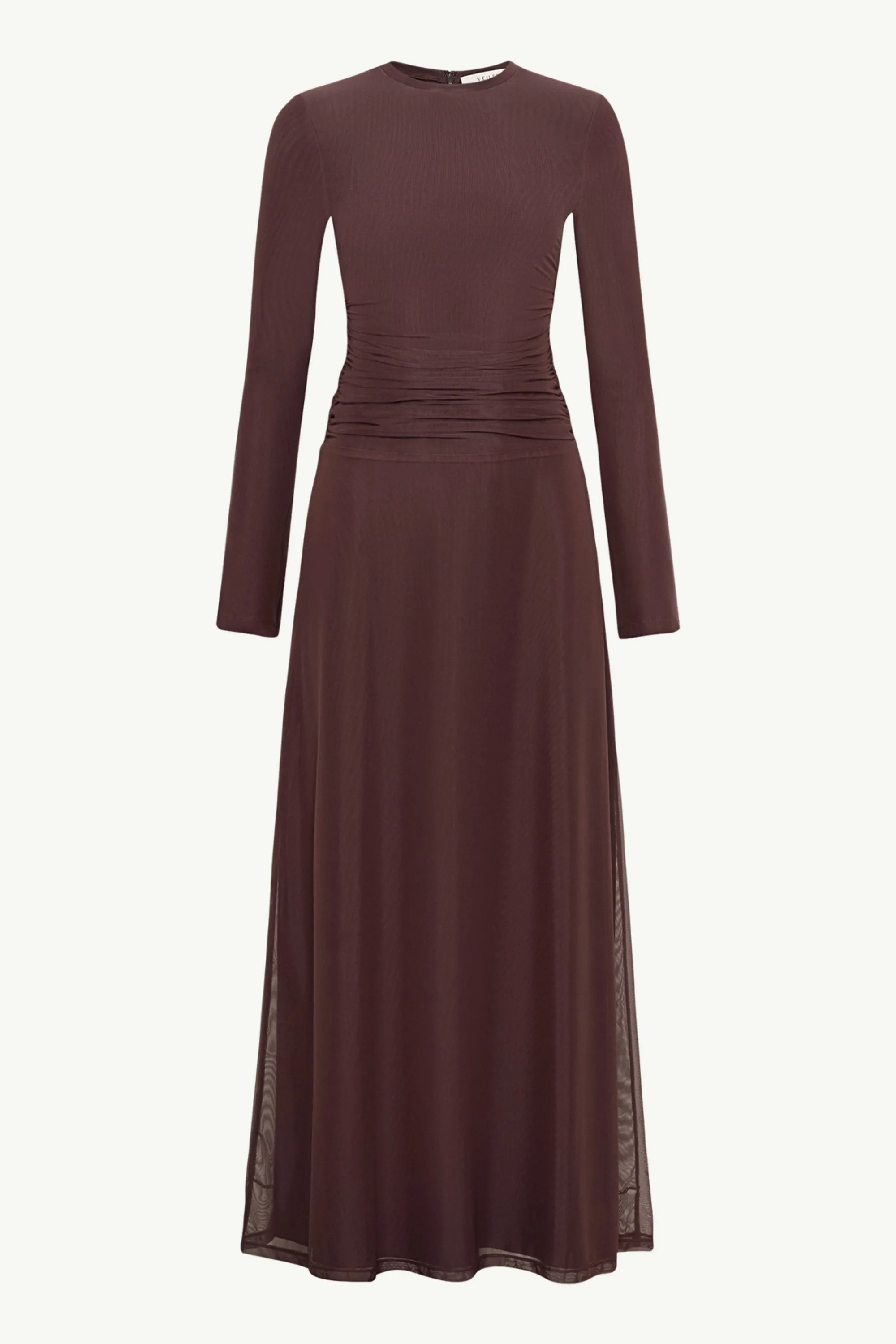 Adelina Rouched Mesh Maxi Dress - Chocolate Plum