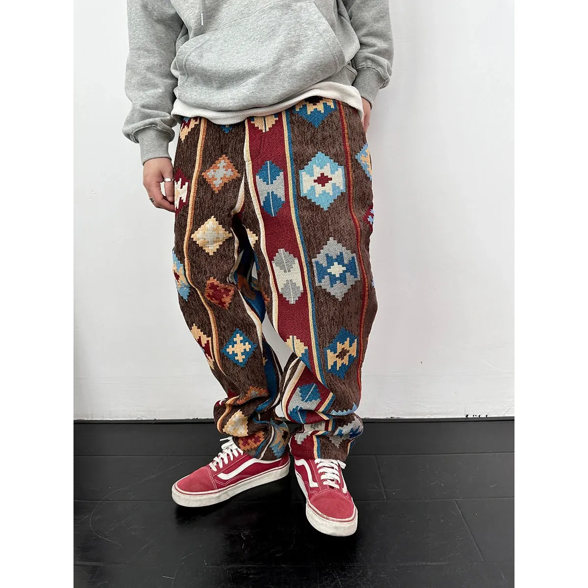 Aidase American Streetwear Geometric Pattern Casual Pants Men Clothing Ethnic Style Jacquard Cargo Trousers Harajuku High Quality Pants