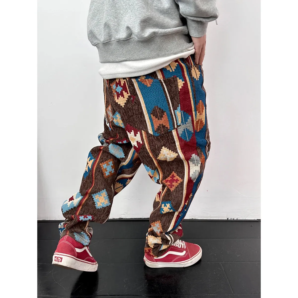 Aidase American Streetwear Geometric Pattern Casual Pants Men Clothing Ethnic Style Jacquard Cargo Trousers Harajuku High Quality Pants