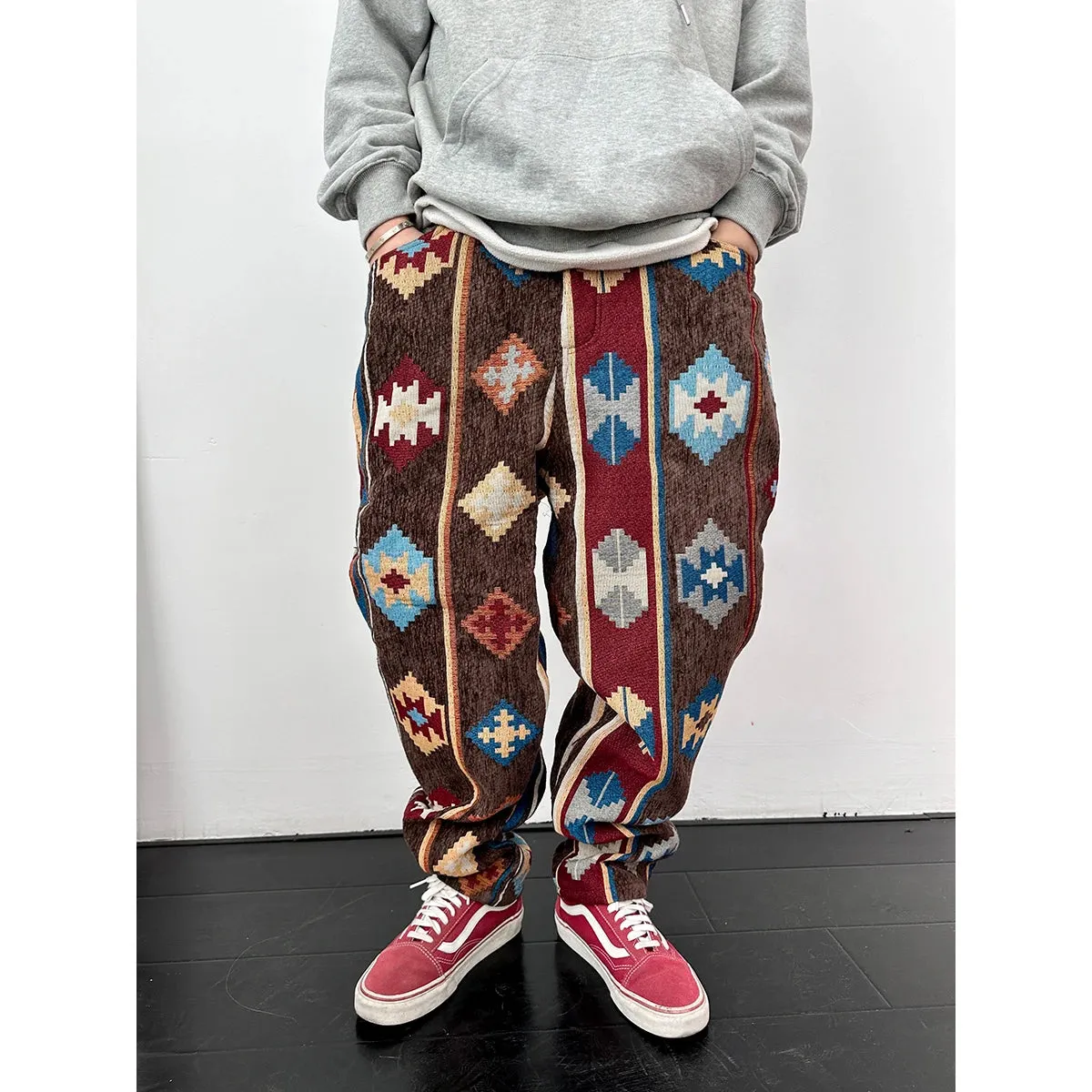 Aidase American Streetwear Geometric Pattern Casual Pants Men Clothing Ethnic Style Jacquard Cargo Trousers Harajuku High Quality Pants