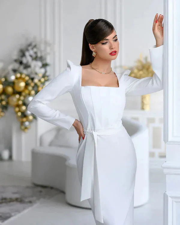 Amelia White Square Neck Midi Dress