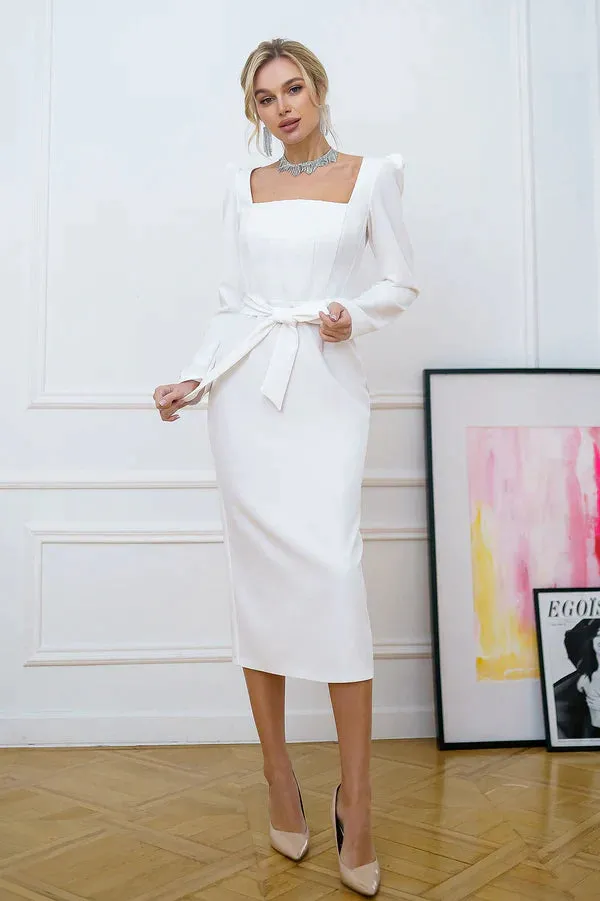 Amelia White Square Neck Midi Dress