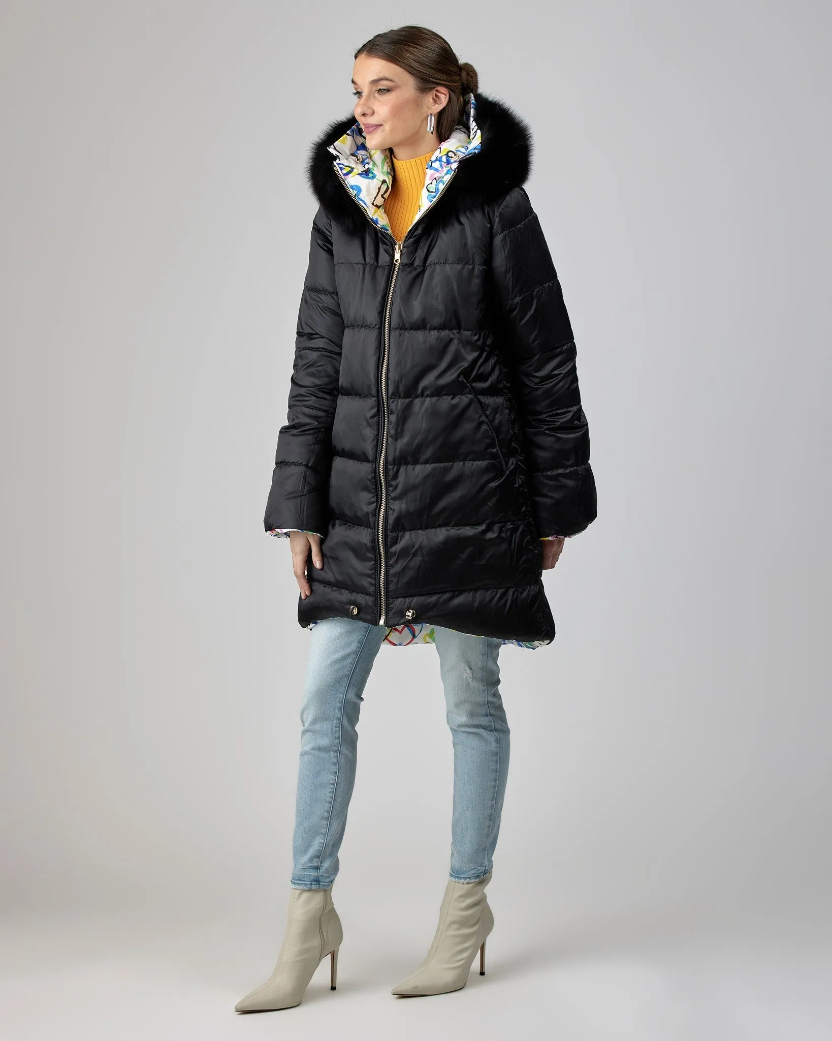 Après-Ski Reversible Parka with Detachable Fox Hood Trim