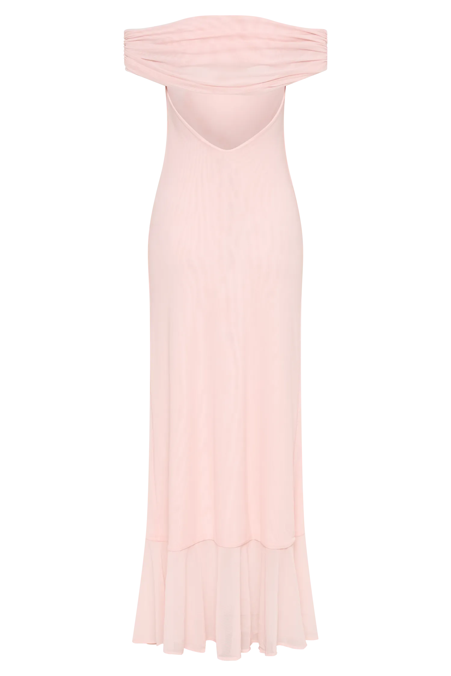 Audrey Off Shoulder Mesh Maxi Dress - Pale Pink