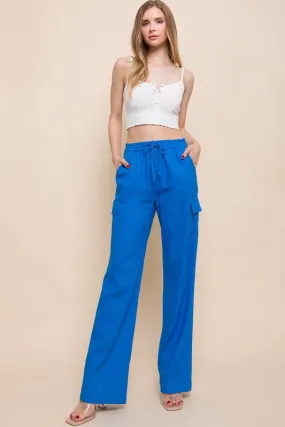 Azure Linen Straight Leg Cargo Pants