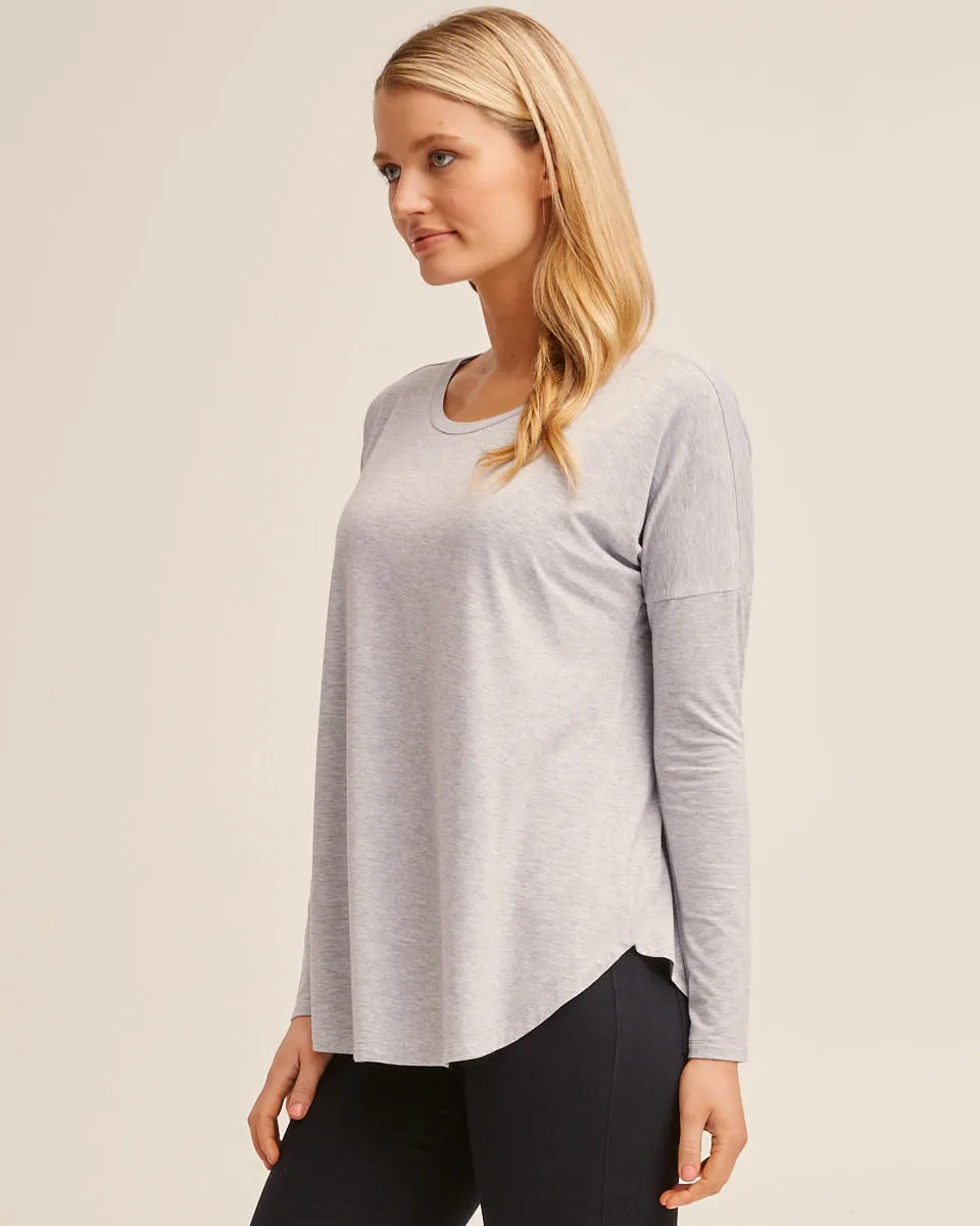 Bamboo Long Sleeve Nursing Tee - Grey Marle