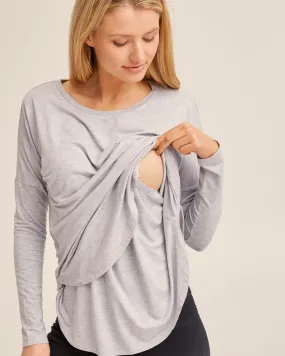 Bamboo Long Sleeve Nursing Tee - Grey Marle