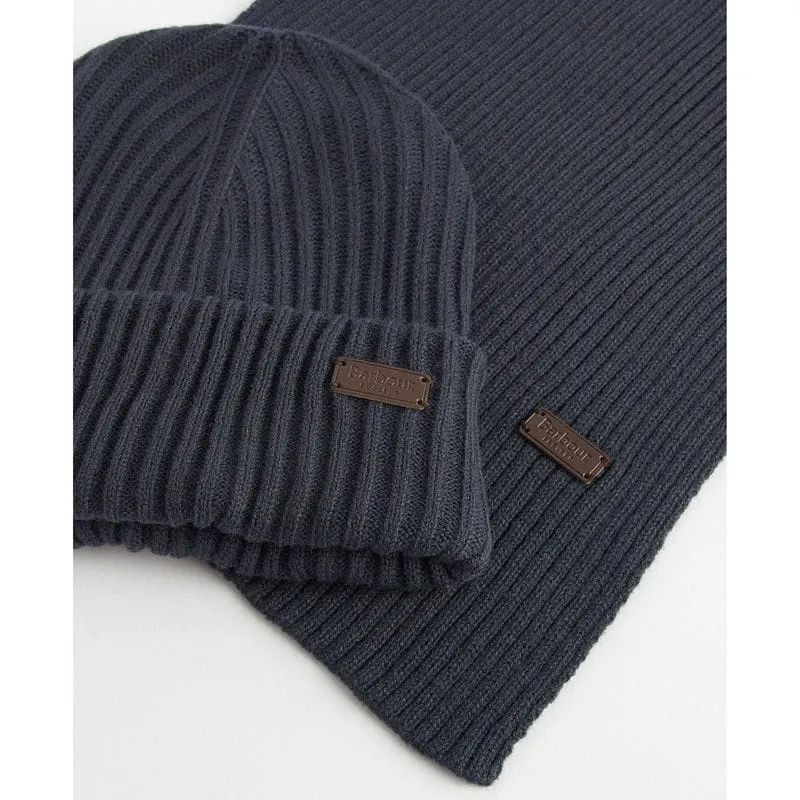 Barbour Crimdon Mens Beanie & Scarf Gift Set - Navy