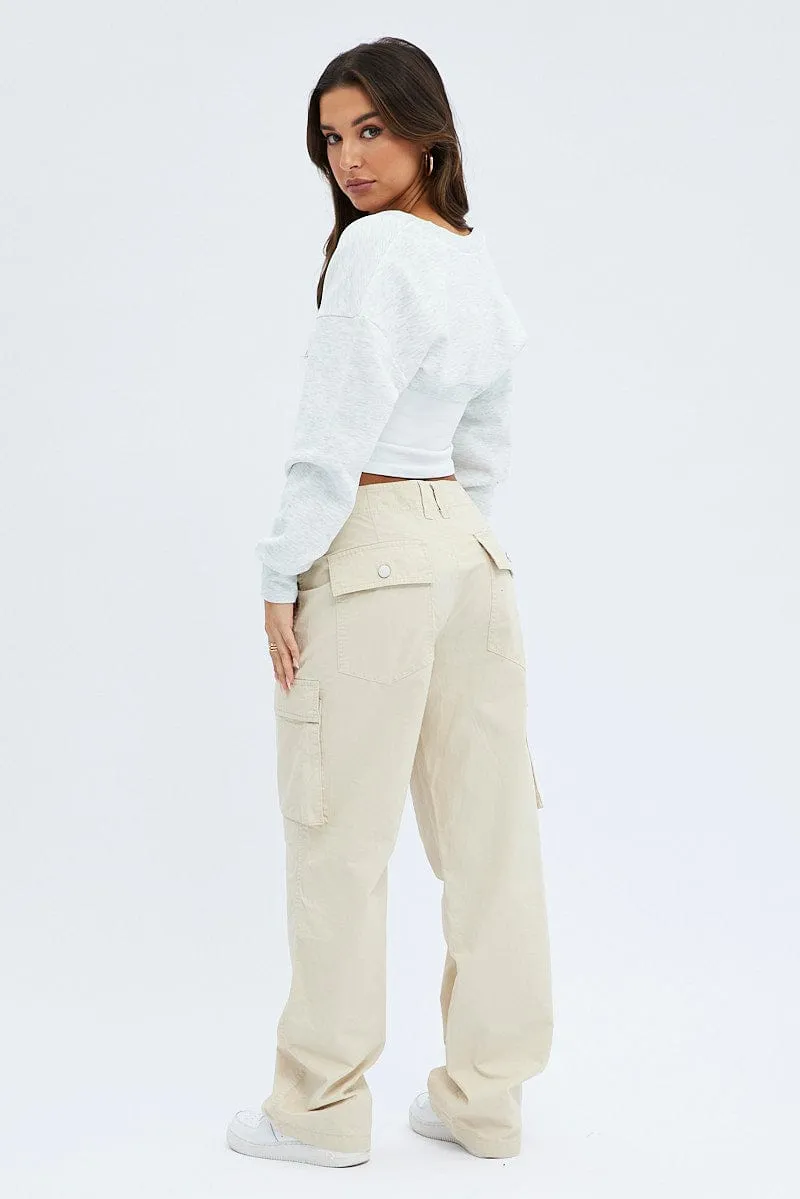 Beige Cargo Pants Low Rise