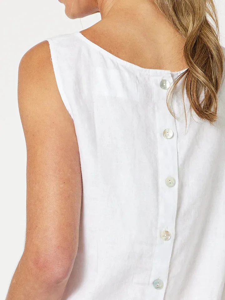 Bianca Linen Button Tank Top - White