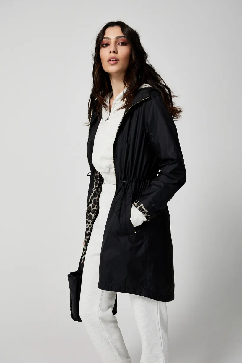 Black Classic Leopard Raincoat