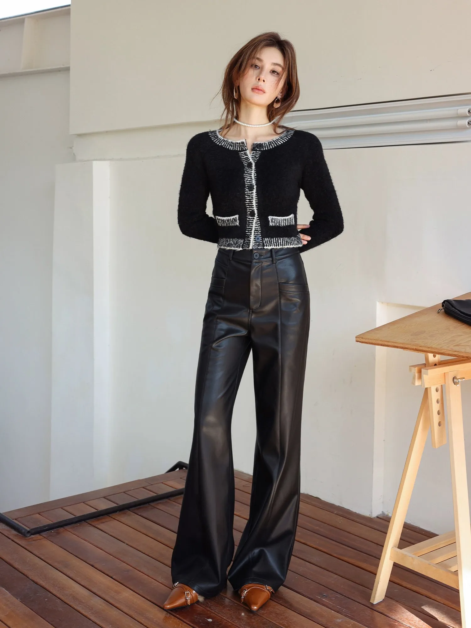 Black Flared Leather Pants