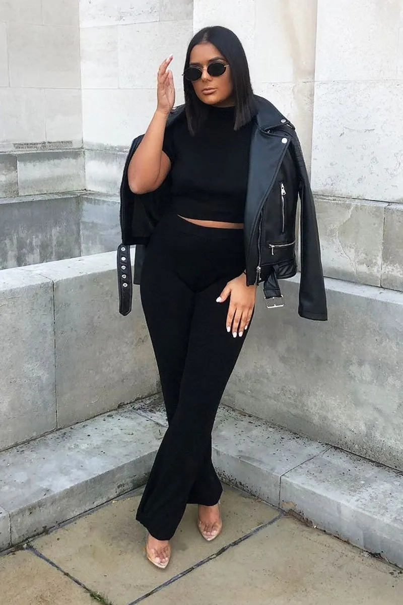 Black Knit High Neck Crop Top and Trouser Co-ord - Helena