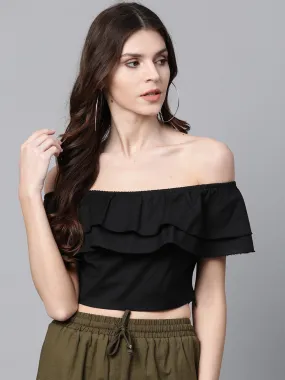 Black Off Shoulder Layer Crop Top