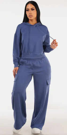 Blue Hoody Cargo Pants Set