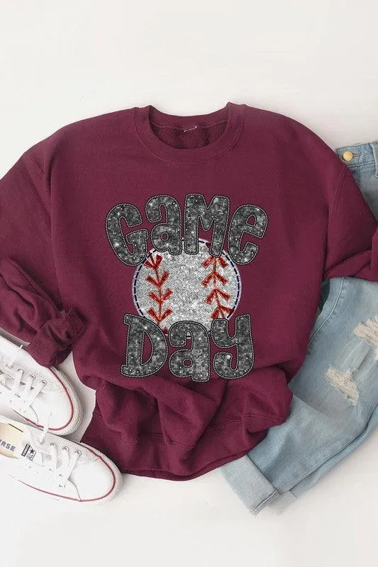 Boujee Sequins Game Day Baseball Graphic Sweatshirts