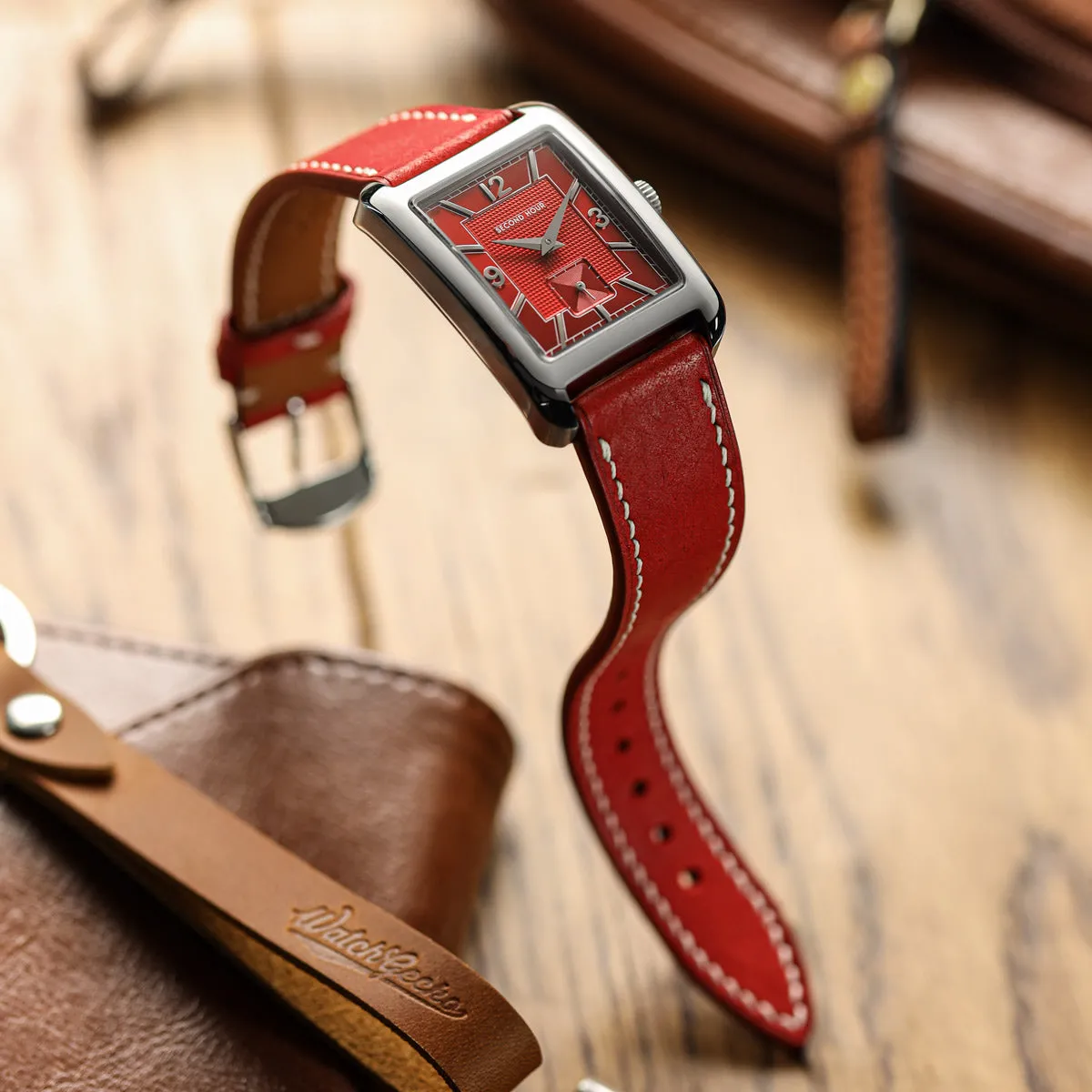 Bourton Hand-Stitched Genuine Italian Leather Watch Strap - Bright Red