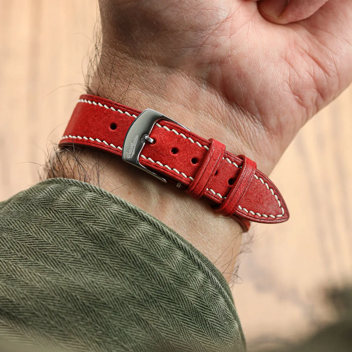 Bourton Hand-Stitched Genuine Italian Leather Watch Strap - Bright Red