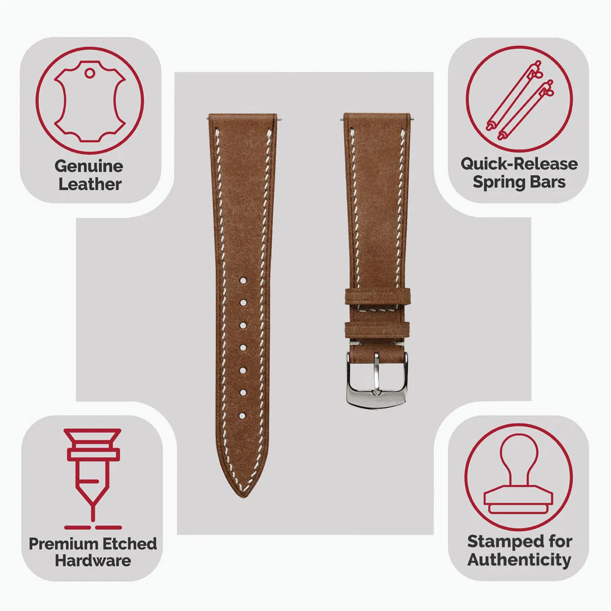 Bourton Hand-Stitched Genuine Italian Leather Watch Strap - Light Brown