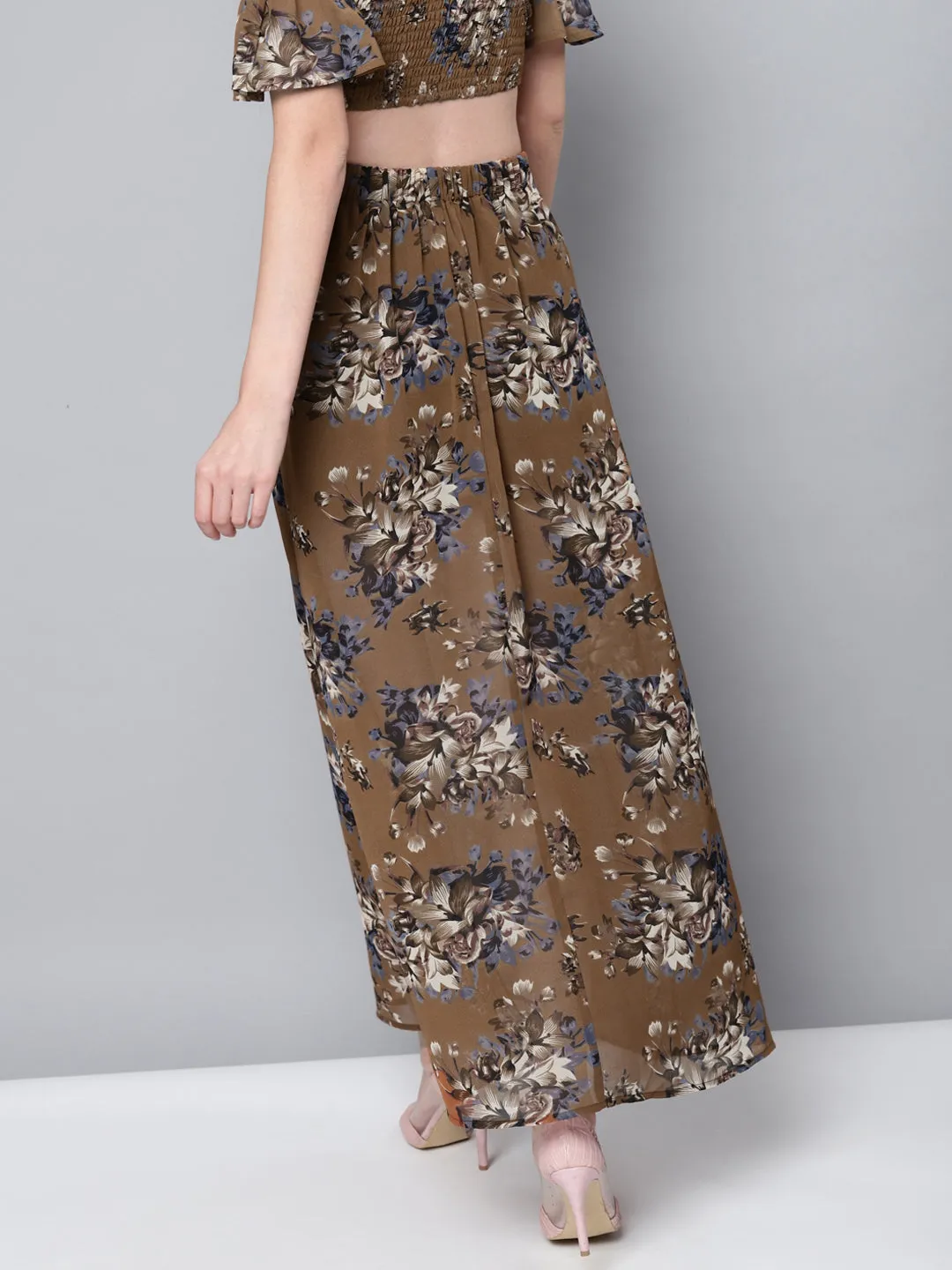 Brown Floral Maxi Skirt