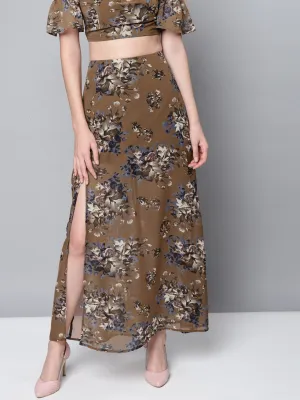 Brown Floral Maxi Skirt