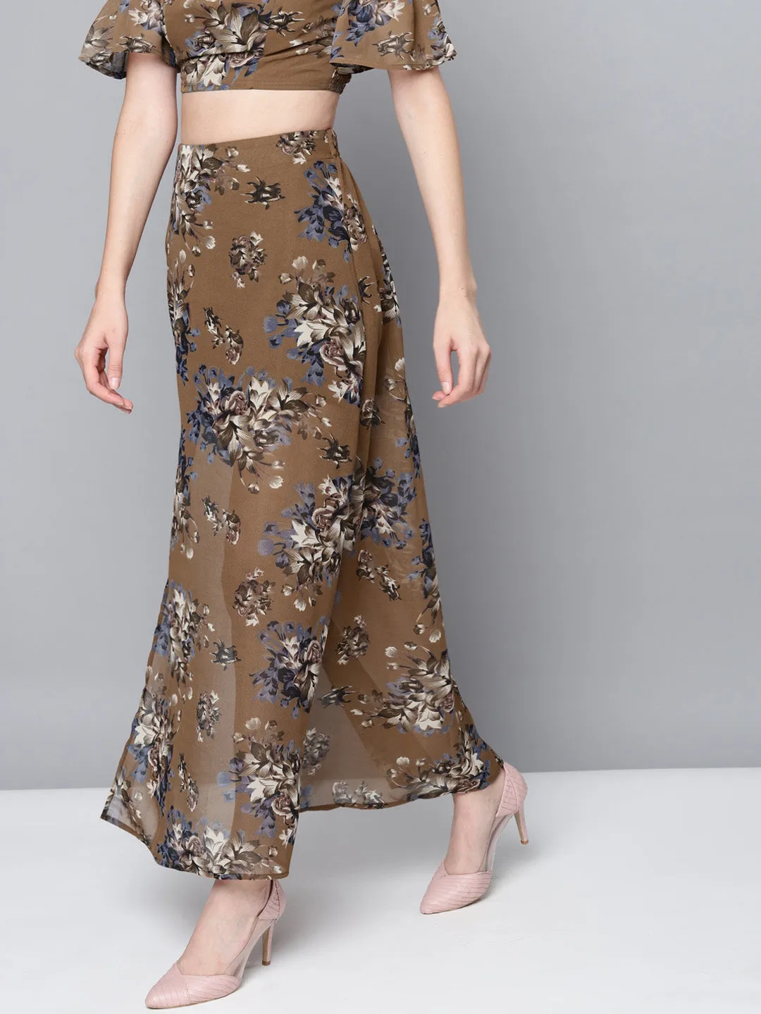 Brown Floral Maxi Skirt