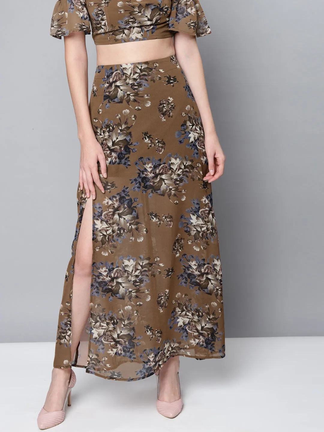 Brown Floral Maxi Skirt