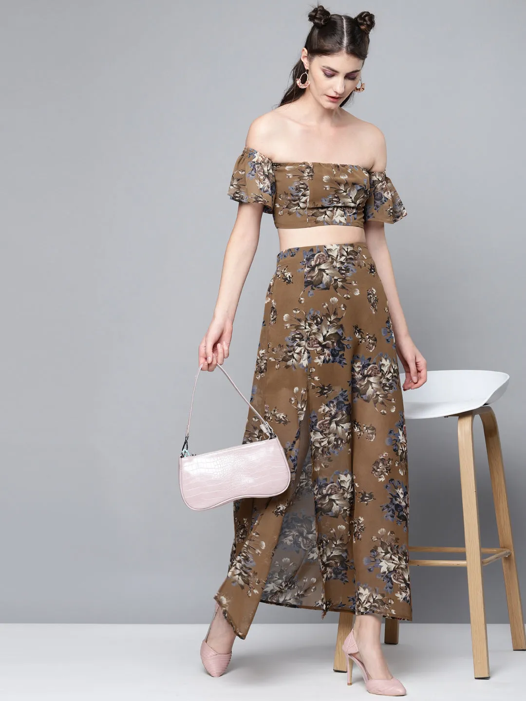 Brown Floral Maxi Skirt