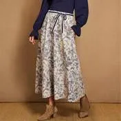 Button Front Floral Linen Skirt