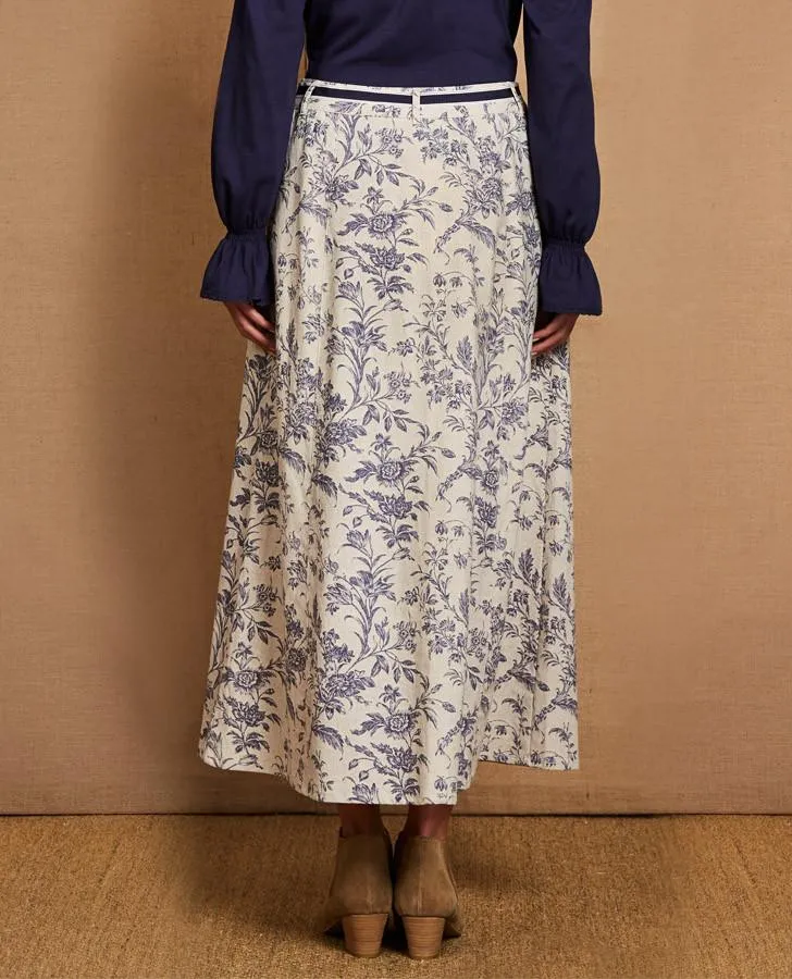 Button Front Floral Linen Skirt