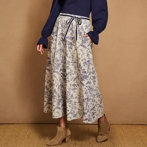 Button Front Floral Linen Skirt