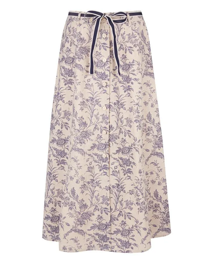 Button Front Floral Linen Skirt