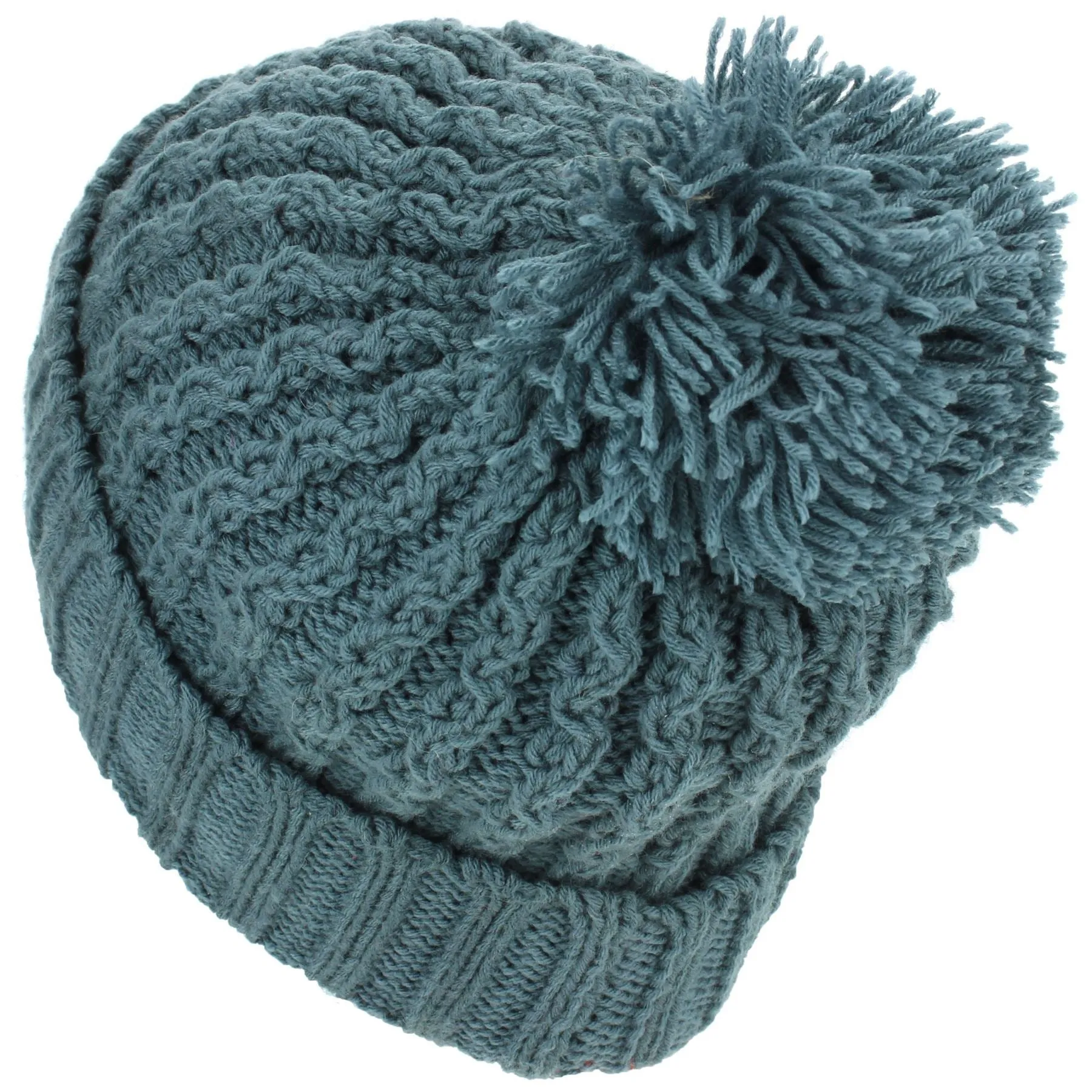 Cable Knit Bobble Beanie Hat - Green