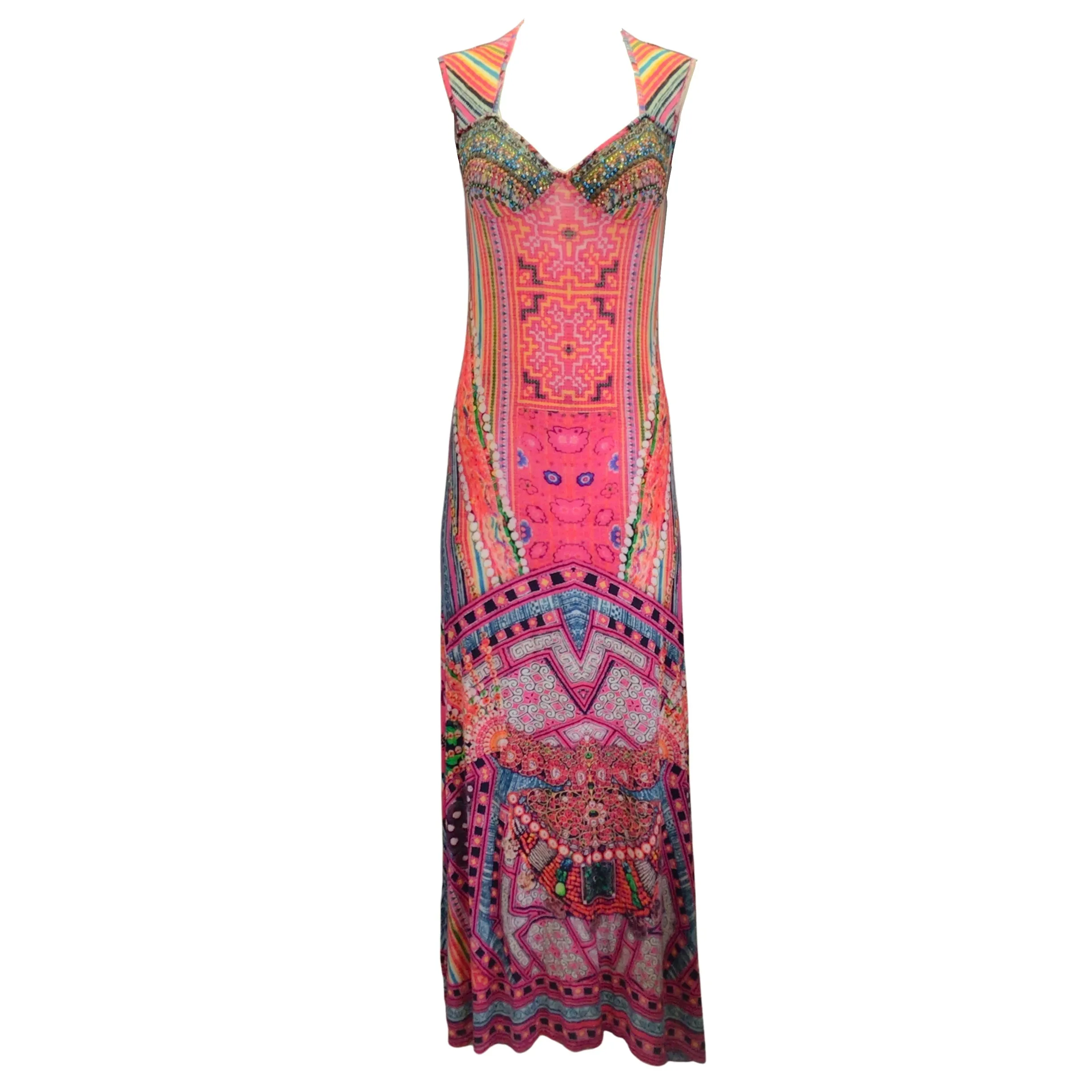 Camilla Pink Multi Printed Crystal Embellished Maxi Dress