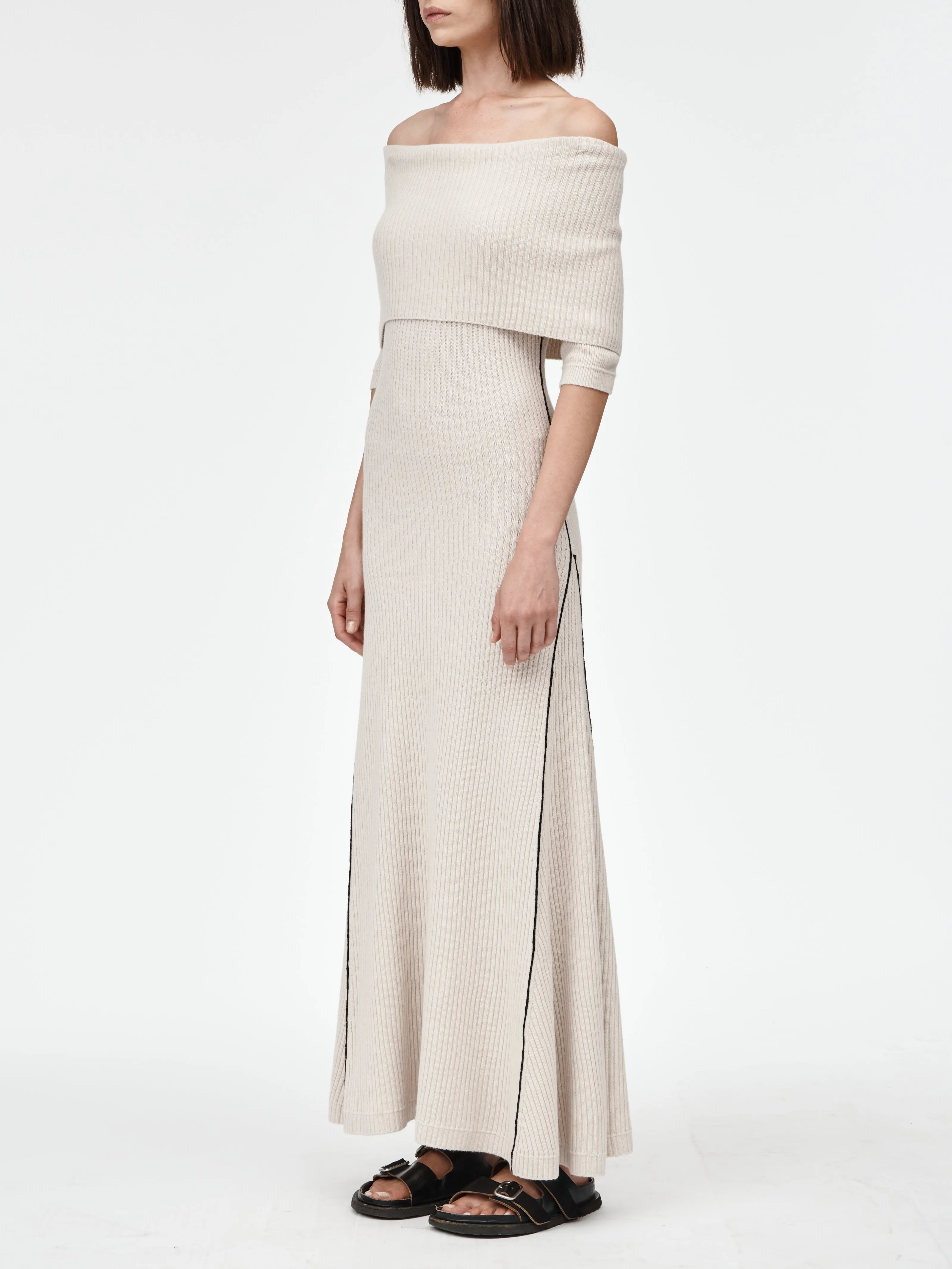 Cape Godet Dress in Crema