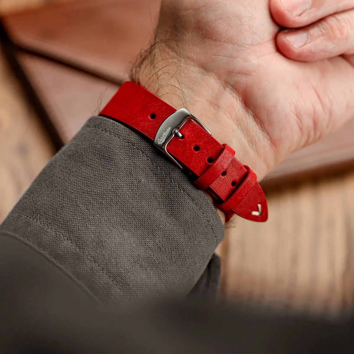 Charlbury V-Stitch Genuine Italian Leather Watch Strap - Bright Red