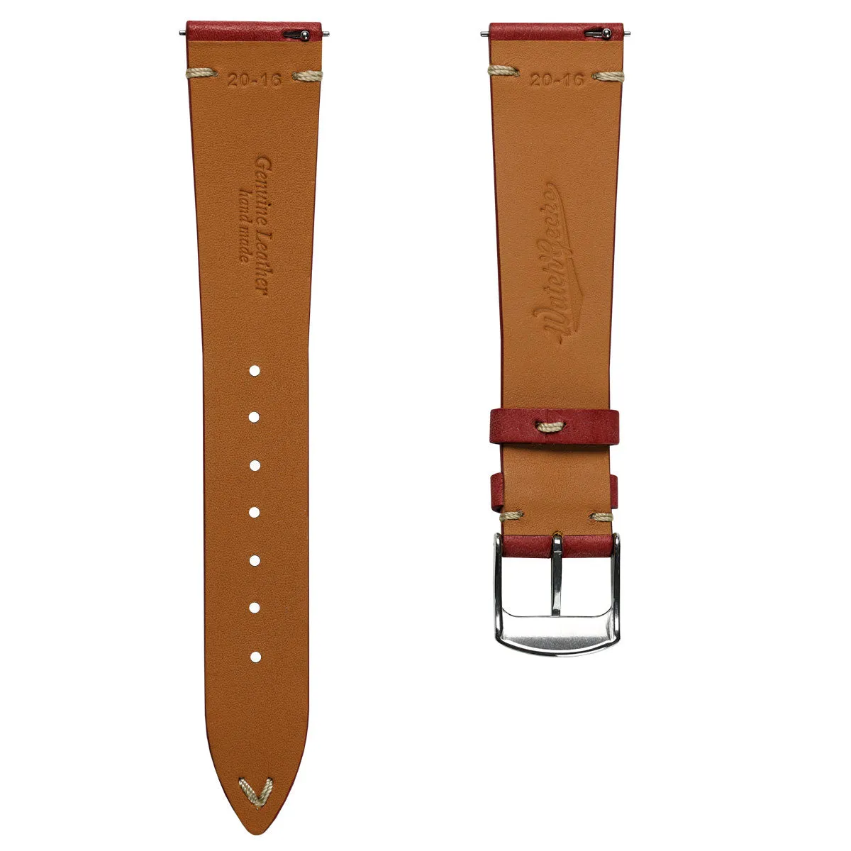 Charlbury V-Stitch Genuine Italian Leather Watch Strap - Bright Red