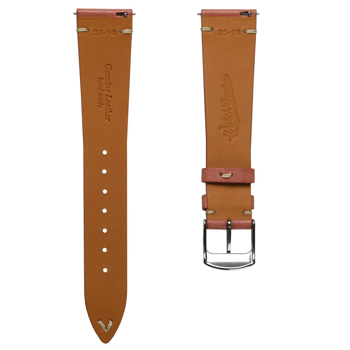 Charlbury V-Stitch Genuine Italian Leather Watch Strap - Salmon Red