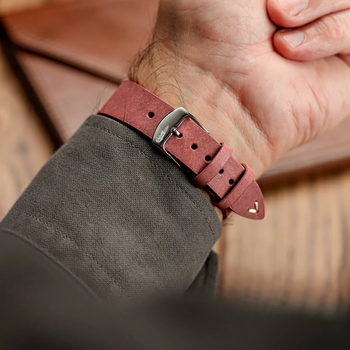 Charlbury V-Stitch Genuine Italian Leather Watch Strap - Salmon Red