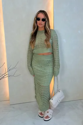 Charli green crochet knit maxi skirt co-ord