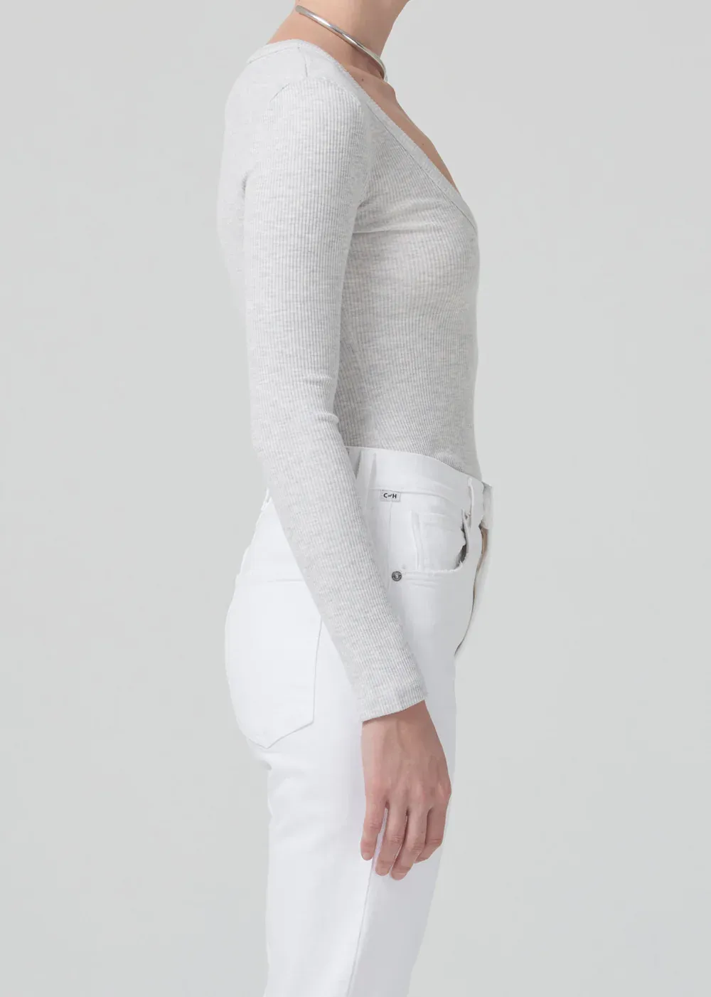 Citizens of Humanity - Anouk Long Sleeve V-Neck in Heather Grey