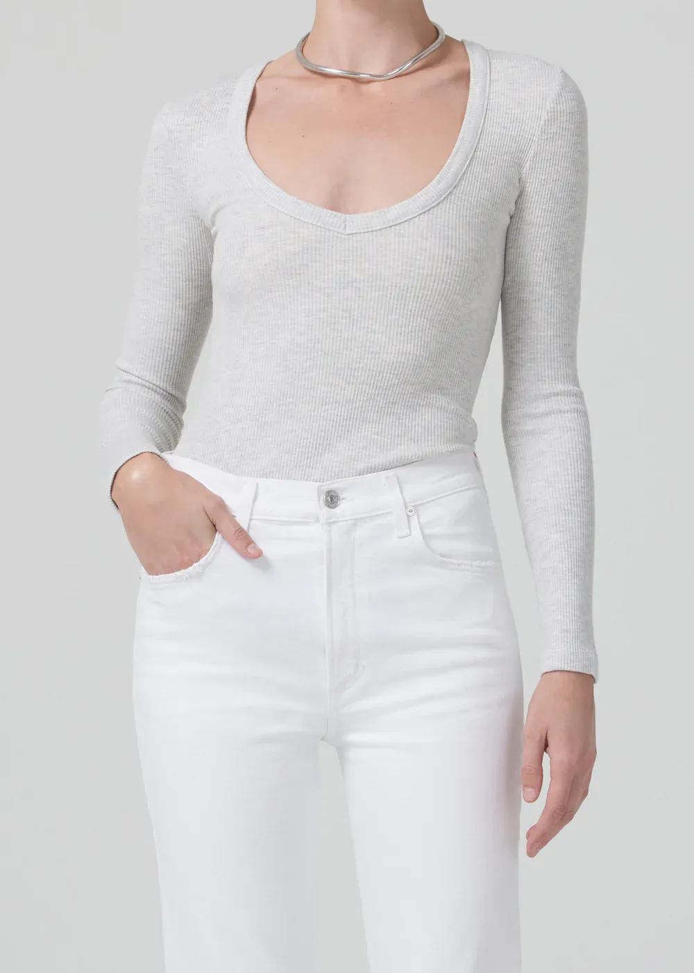 Citizens of Humanity - Anouk Long Sleeve V-Neck in Heather Grey