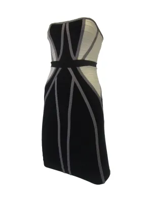 Contemporary Herve Leger Bone and Black Bandage Mini Dress