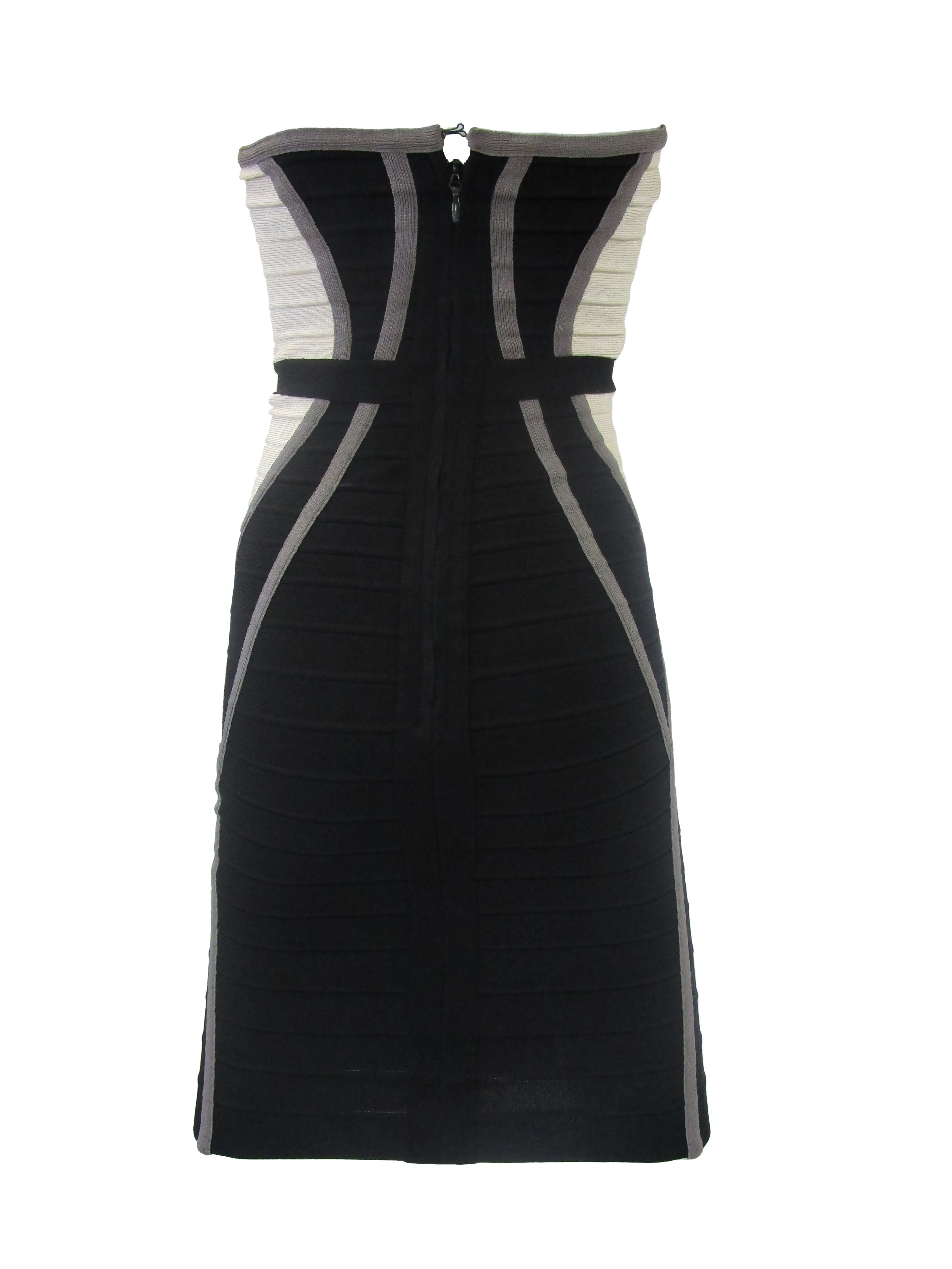 Contemporary Herve Leger Bone and Black Bandage Mini Dress