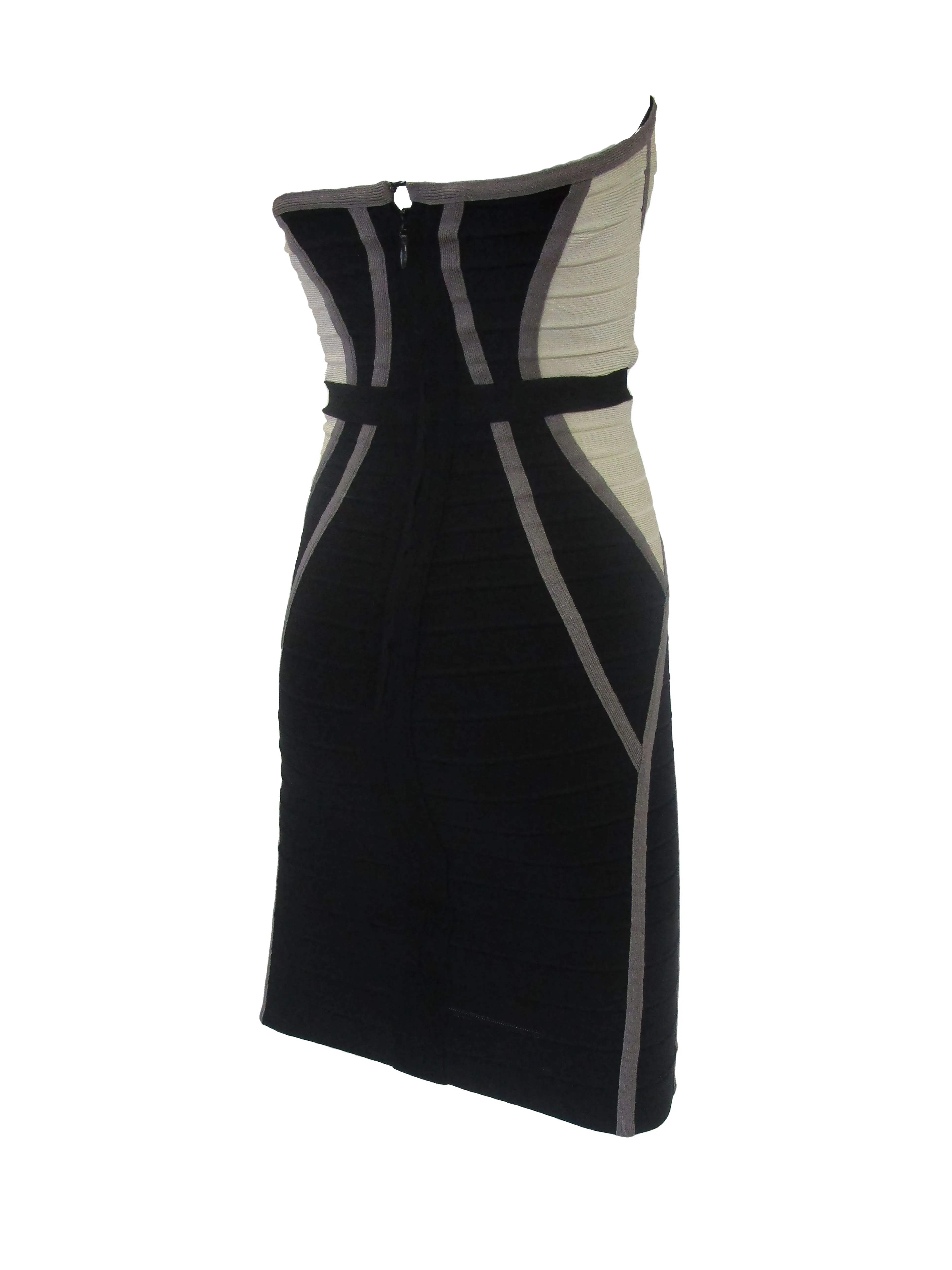 Contemporary Herve Leger Bone and Black Bandage Mini Dress